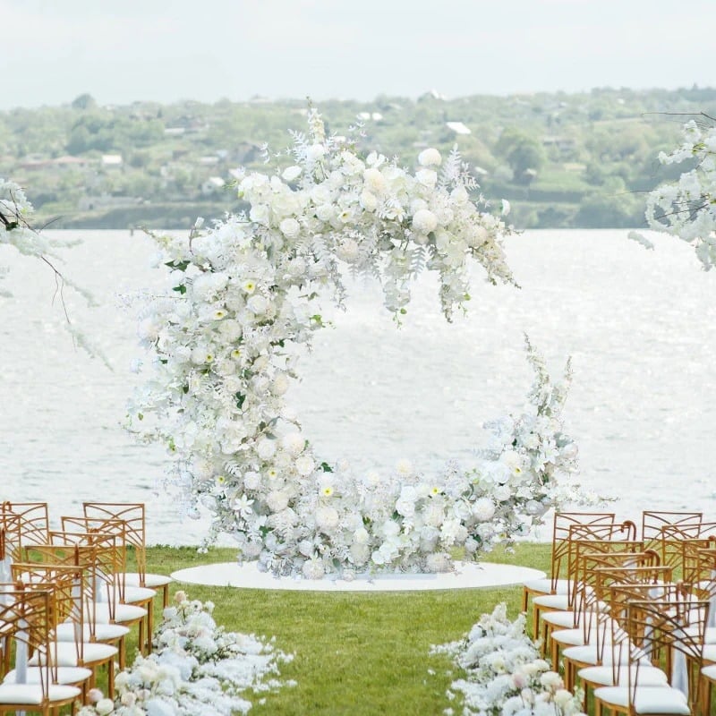 Moon arch ceremony backdrop styled in white